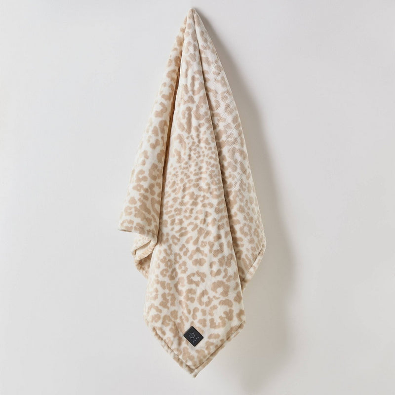 Brookstone Heated Printed Plush Throw Cheetah Taupe