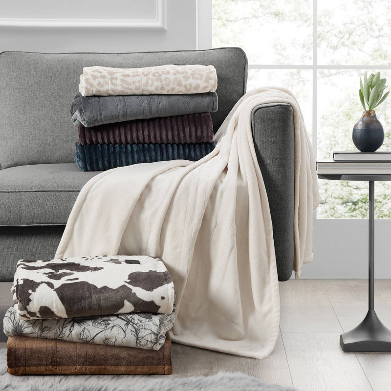 Brookstone Heated Printed Plush Throw Cheetah Taupe
