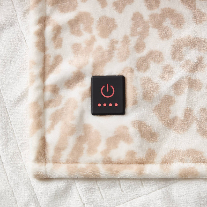 Brookstone Heated Printed Plush Throw Cheetah Taupe