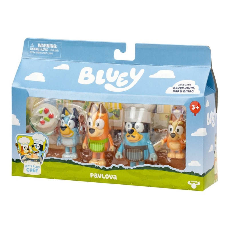 Bluey Let's Play Chef Mini Figure Pavlova - 4pk: Articulated Plastic Characters, BBC Licensed, Set of Four
