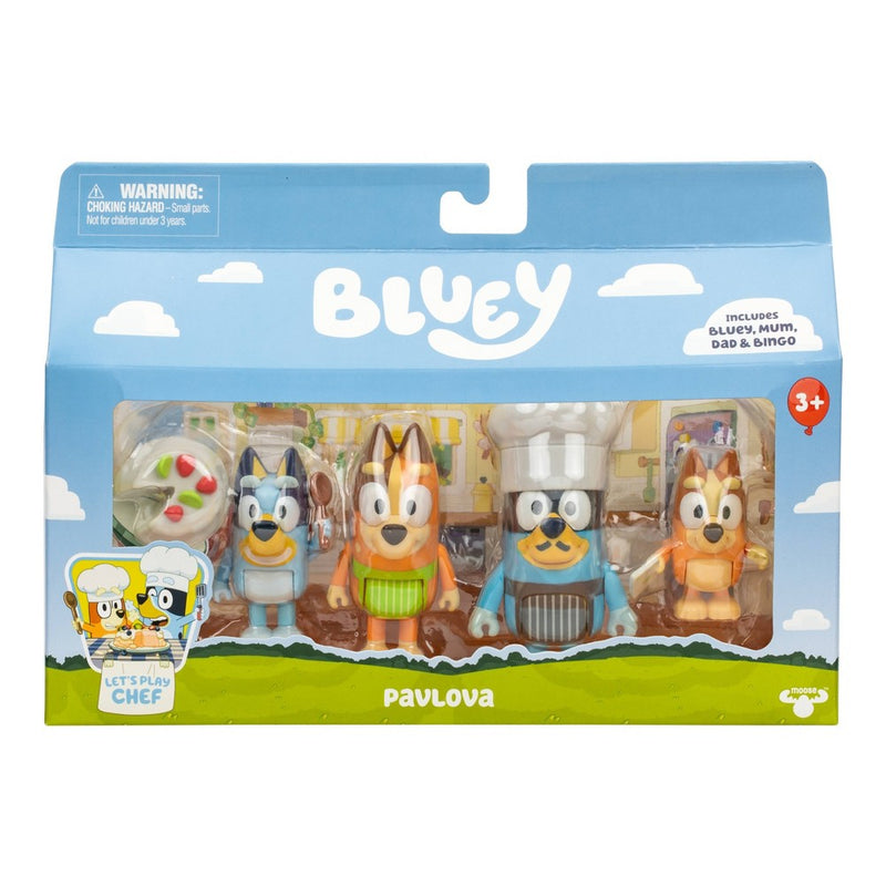 Bluey Let's Play Chef Mini Figure Pavlova - 4pk: Articulated Plastic Characters, BBC Licensed, Set of Four