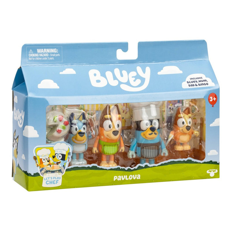 Bluey Let's Play Chef Mini Figure Pavlova - 4pk: Articulated Plastic Characters, BBC Licensed, Set of Four