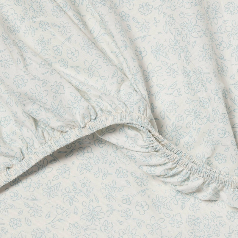 Queen Microfiber Sheet Set Pewter Aqua Ditsy Floral - Room Essentials: 4-Piece Botanical Bedding, 15" Deep, 170 Thread Count