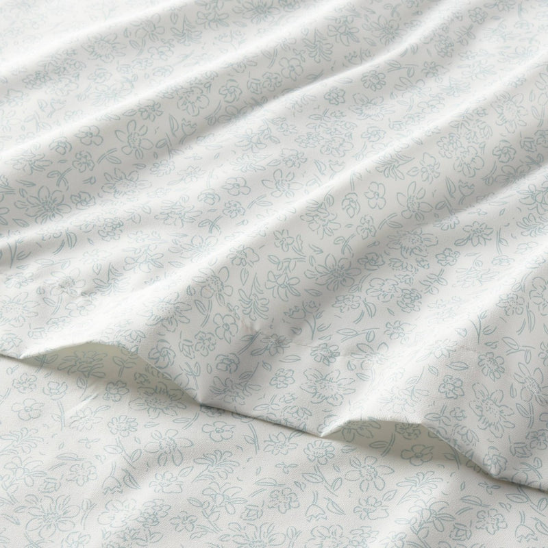 Queen Microfiber Sheet Set Pewter Aqua Ditsy Floral - Room Essentials: 4-Piece Botanical Bedding, 15" Deep, 170 Thread Count