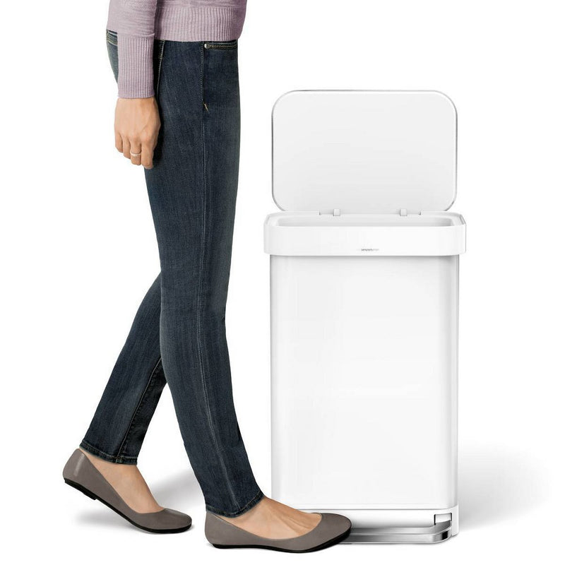 simplehuman 45L Kitchen Step Trash Can with Liner Pocket White Steel Garbage Can with Soft Close Lid (LOCAL PICKUP ONLY)