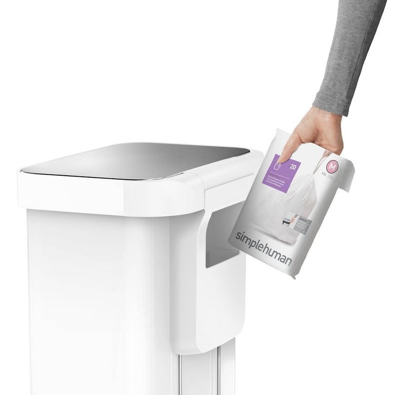 simplehuman 45L Kitchen Step Trash Can with Liner Pocket White Steel Garbage Can with Soft Close Lid (LOCAL PICKUP ONLY)