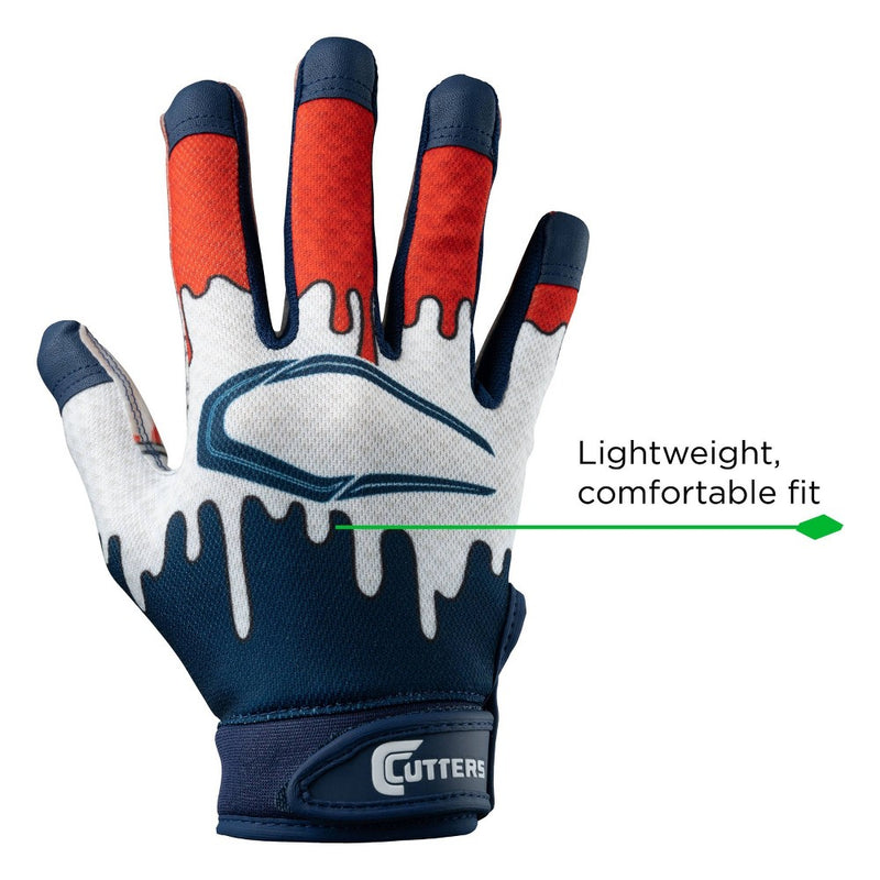Cutters Game Day Receiver Gloves Youth - Stars L/XL: Strap Closure, Nylon Material, Football Use