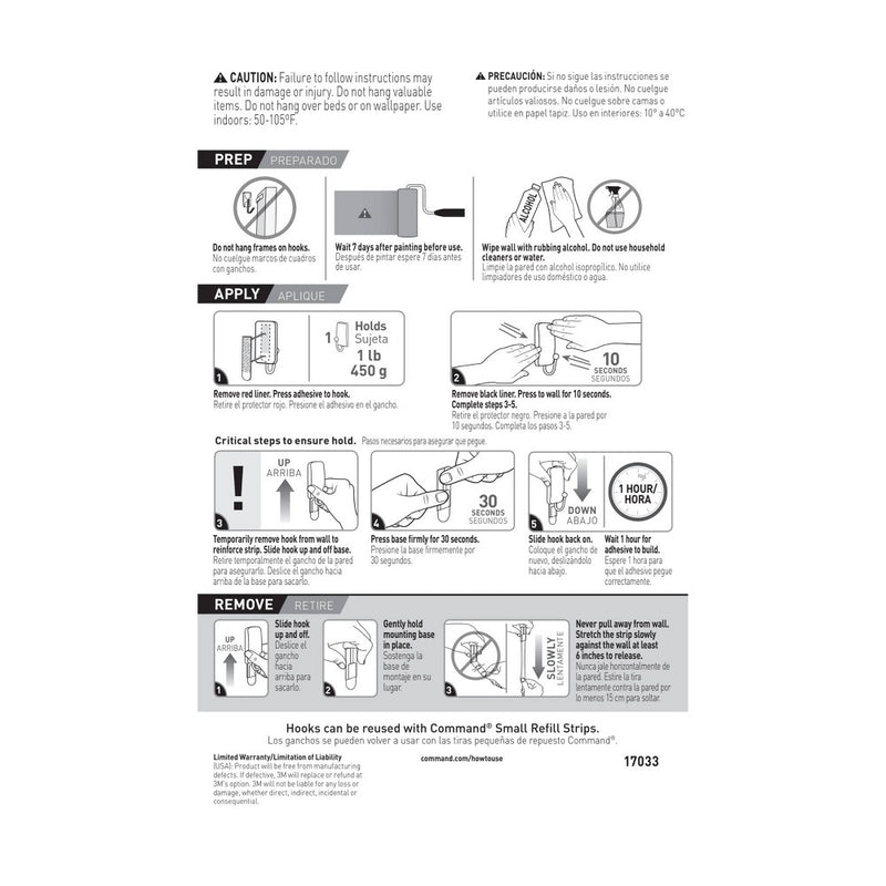 Command 2ct Small Damage-Free Hooks - Satin Brass