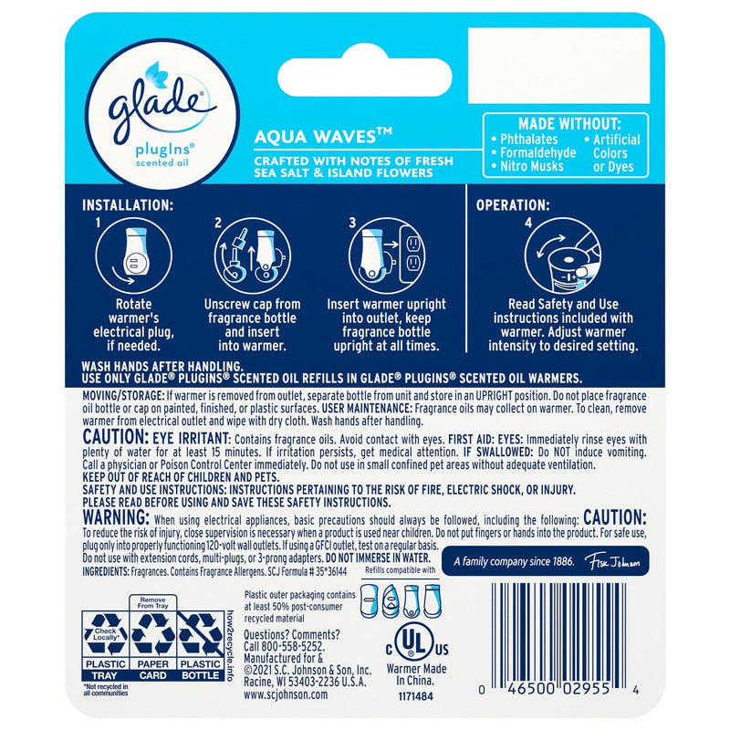 Glade Piso Warmer + Refill Starter Air Freshener Kit - Aqua Waves - .67 fl oz