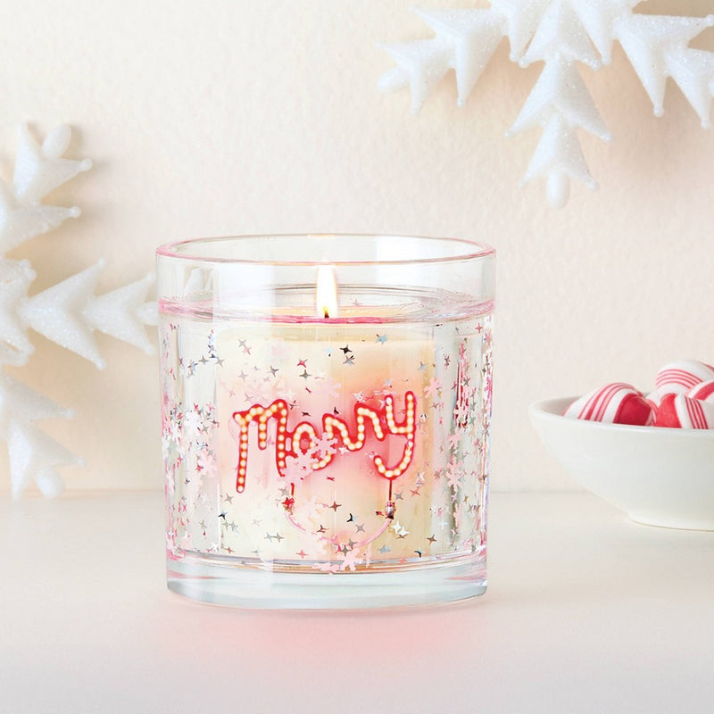 Christmas Gel LED Merry Candle Sugared Pink Peppermint - Wondershop