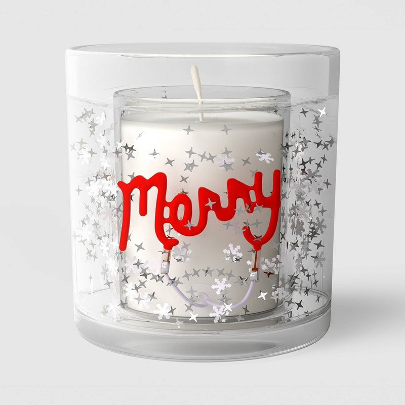 Christmas Gel LED Merry Candle Sugared Pink Peppermint - Wondershop