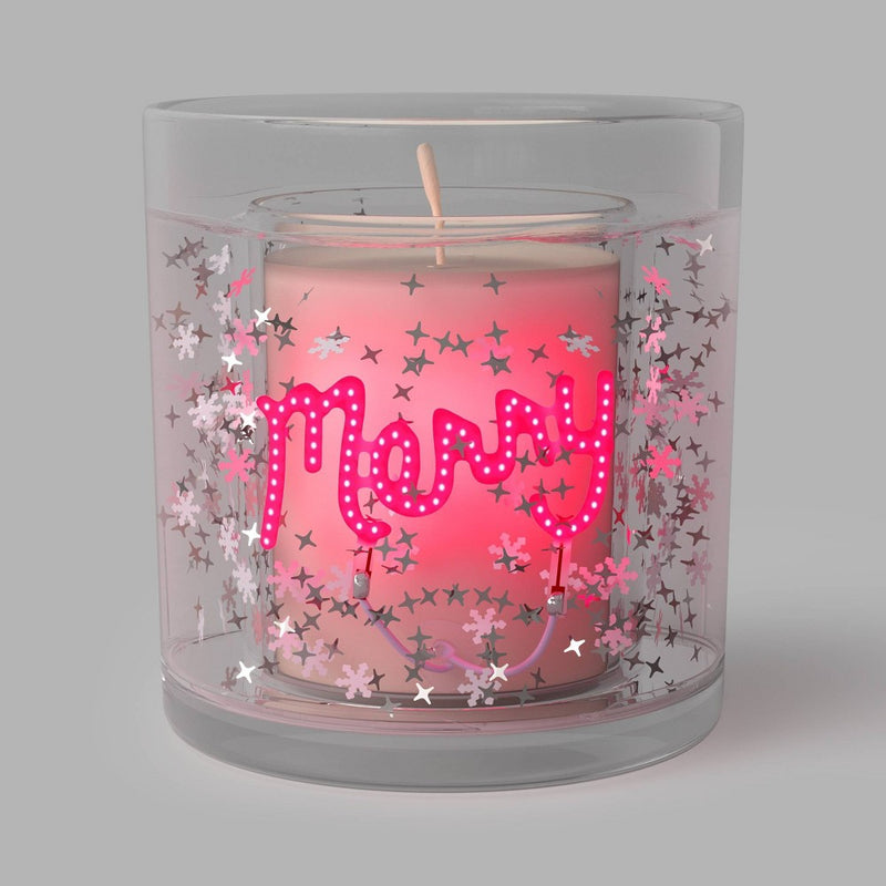 Christmas Gel LED Merry Candle Sugared Pink Peppermint - Wondershop