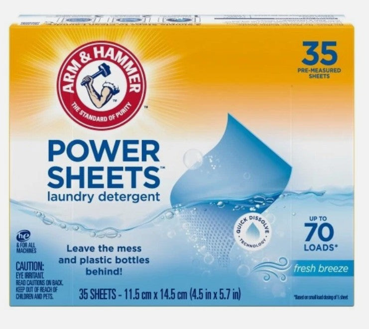 Arm & Hammer Laundry Detergent Power Sheets,Fresh Breeze, 35 Ct