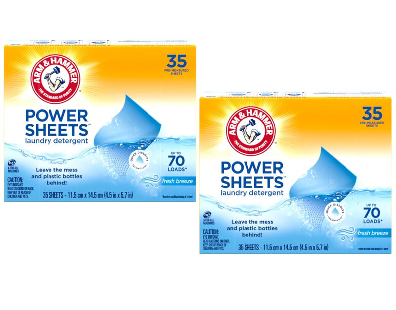 2 PACK!!! Arm & Hammer Laundry Detergent Power Sheets,Fresh Breeze, 35 Ct