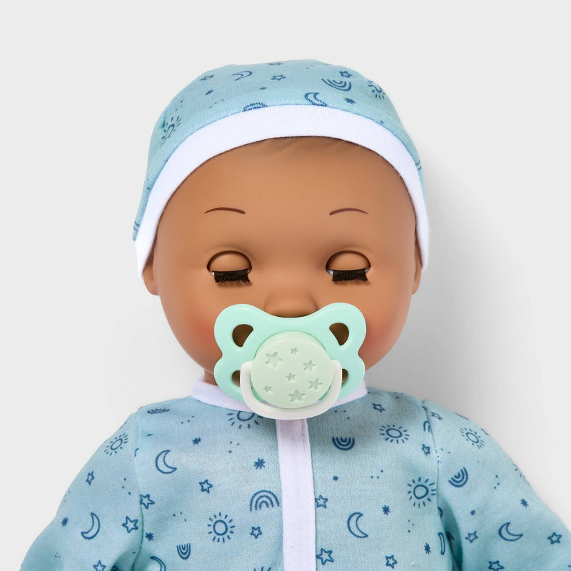 14" Snooze and Snuggle Baby Doll - Brown Hair + Brown Eyes - Gigglescape: Includes Plush, Pacifier, Outfit