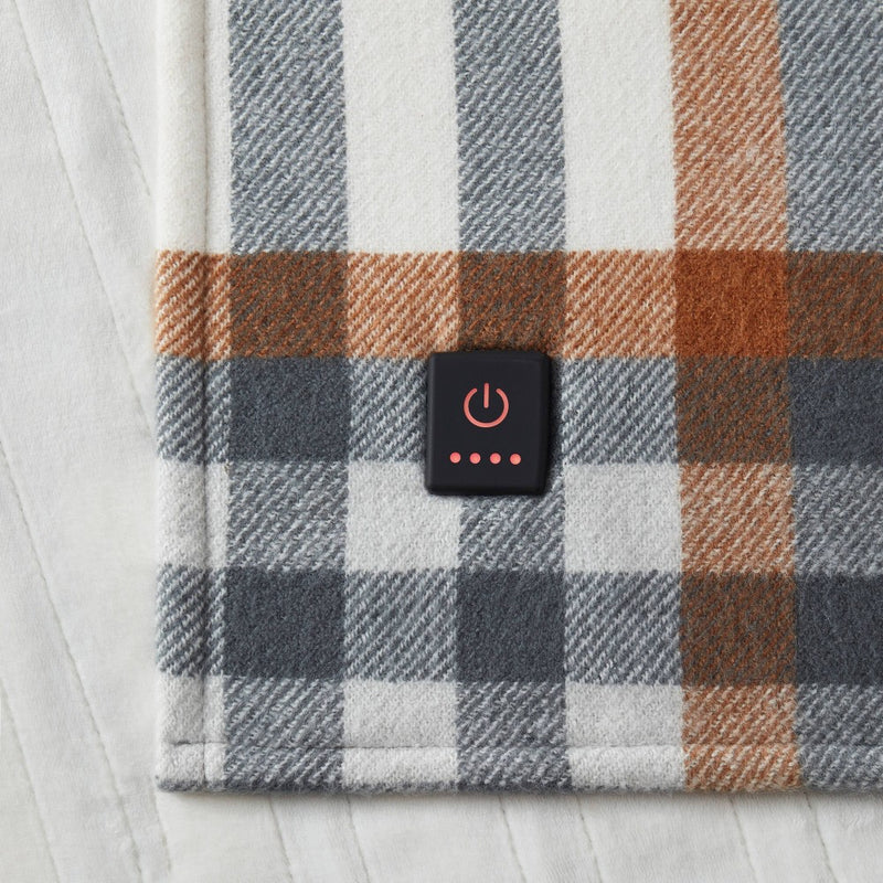 Brookstone Heated Oversized Brushed Woven Knit Throw Multi Plaid
