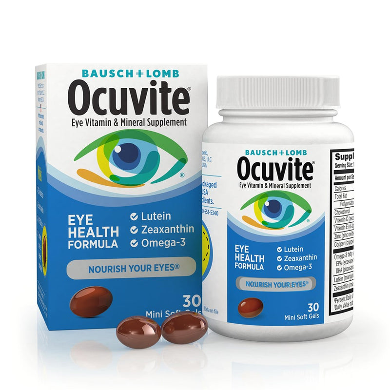 Ocuvite Eye Health, Lutein & Zeaxanthin Supplement, Eye Vitamin With Antioxidant Vitamin D, C, E & Omega-3, Helps Protect Eye Health, 30 Softgels