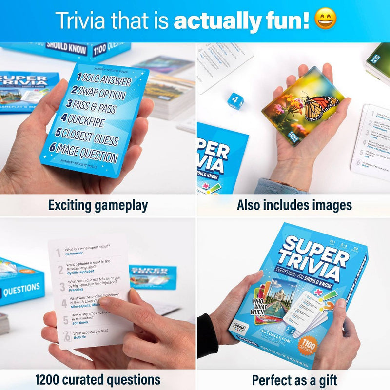 The World Game Super Trivia - Trivia Game for Adults with 1100 Questions: Memory Skills, 2-6 Players, 30-40 Min Play
