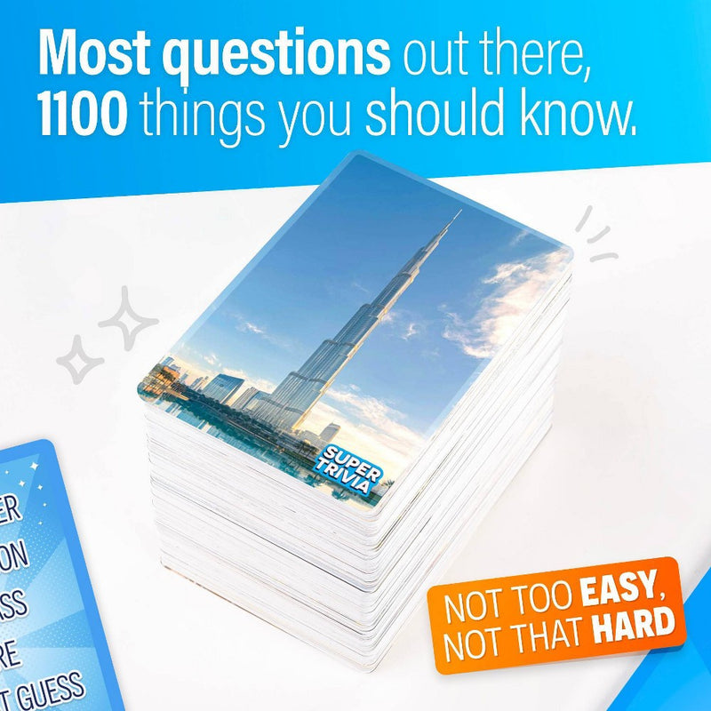 The World Game Super Trivia - Trivia Game for Adults with 1100 Questions: Memory Skills, 2-6 Players, 30-40 Min Play