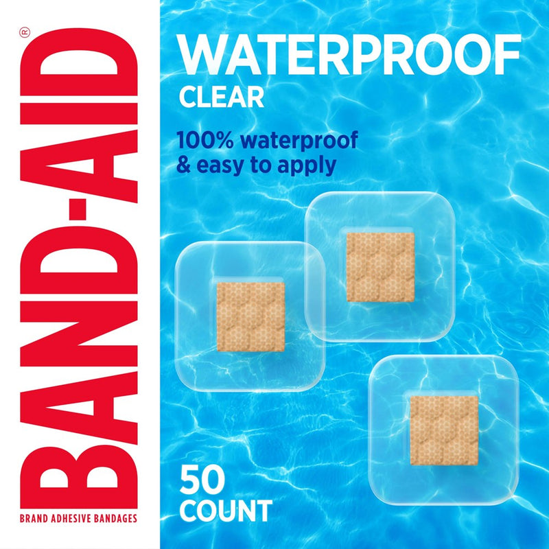 BAND-AID Brand Waterproof Clear Spot Adhesive Square Bandages, Individually Wrapped Small Spot Bandages For Wound Care For Minor Cuts & Scrapes, Waterproof, One Size, 50 Ct