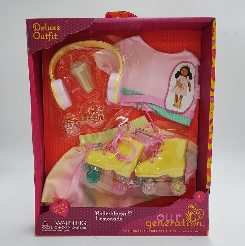 MISSING ITEM Our Generation Rollerblades and Lemonade Outfit with Rainbow Roller Skates