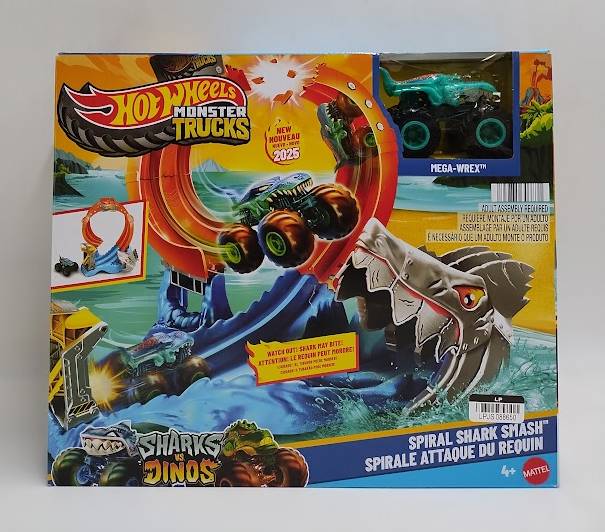 Hot Wheels Monster Trucks Corkscrew Shark Smash Track Set and 1:64 SEE DETAILS