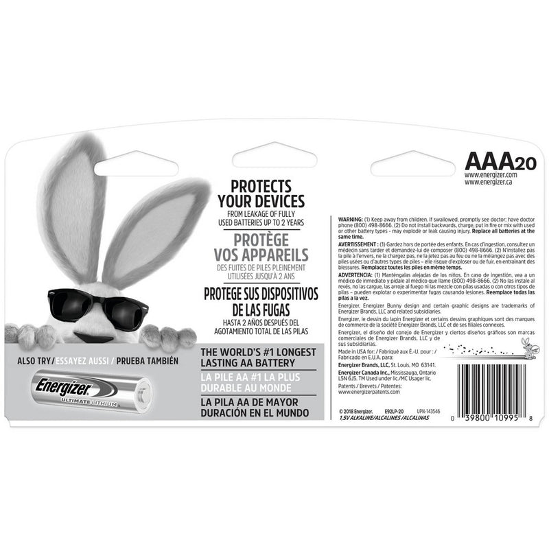 Energizer Max AAA Batteries 20ct (E92LP-20) - EXP 12/31