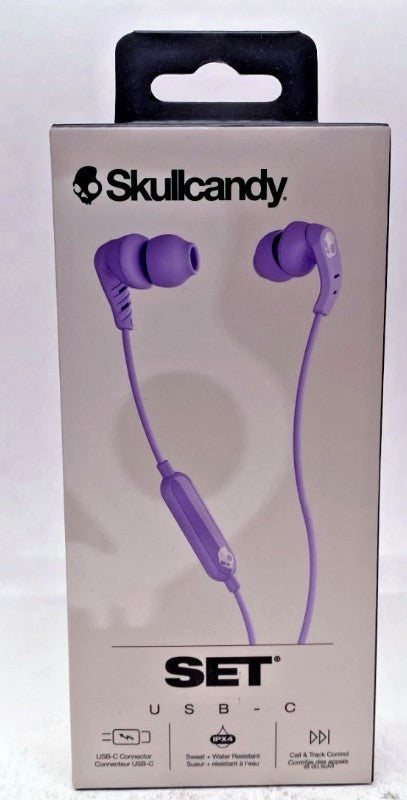 Skullcandy Set USB-C Wired Earbuds With Noise Isolating Fit, Built-In Microphone Call And Track Control For Iphone Android, Ear Gels Included For Custom Fit - Preppy Purple