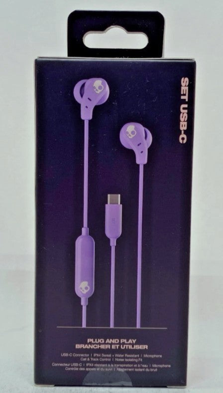 Skullcandy Set USB-C Wired Earbuds With Noise Isolating Fit, Built-In Microphone Call And Track Control For Iphone Android, Ear Gels Included For Custom Fit - Preppy Purple