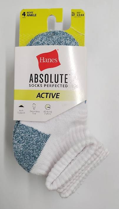 Hanes Boys' 4pk Absolute Active Ankle Socks - White S (4.5-8.5)