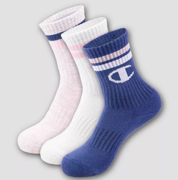 LOT OF 2!!! Champion Girls' 3pk Crew Socks - Blue M (6 PAIRS TOTAL)