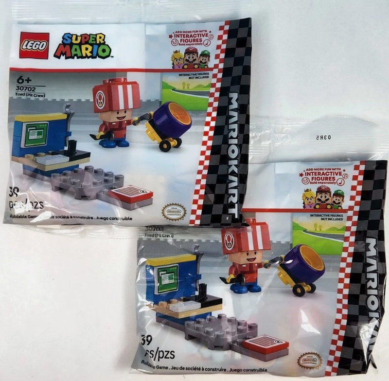 LOT OF 2!!! LEGO Super Mario Kart - Toad (Pit Crew) Building Toy 30702