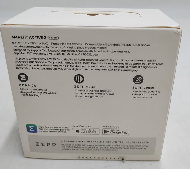 Amazfit Active 2 Square Smartwatch - Black Leather