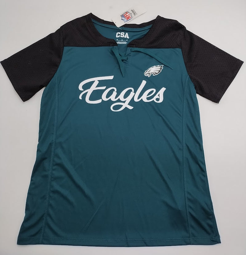 NFL Philadelphia Eagles Women's Short Sleeve Lace Up V-Neck Top - M