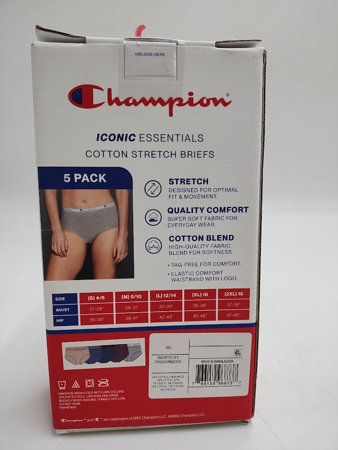 Champion Women's 5pk Cotton Stretch Iconic Essentials Briefs - XXL