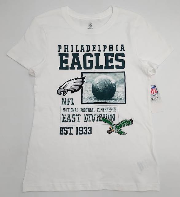 NFL Philadelphia Eagles Girls' White Short Sleeve T-Shirt - SIZE L (10/12)