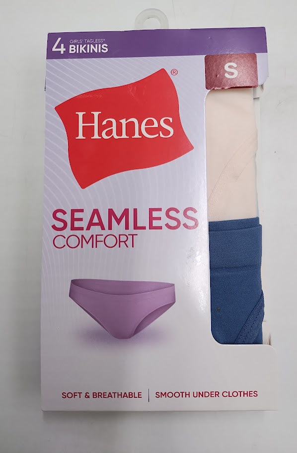 Hanes Girls' 4pk Tween Seamless Bikini Underwear - Blue/Pink S: Lightweight Knit, Low Rise, Full Waistband Elastic