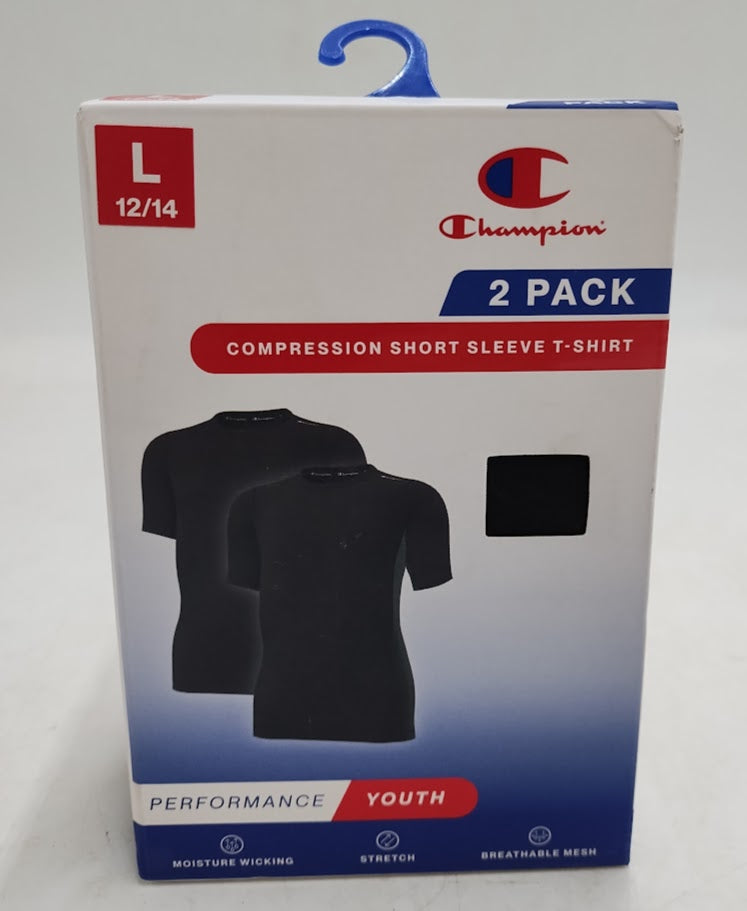 Champion Youth 2pk Compression T-Shirt -Black/Black - L