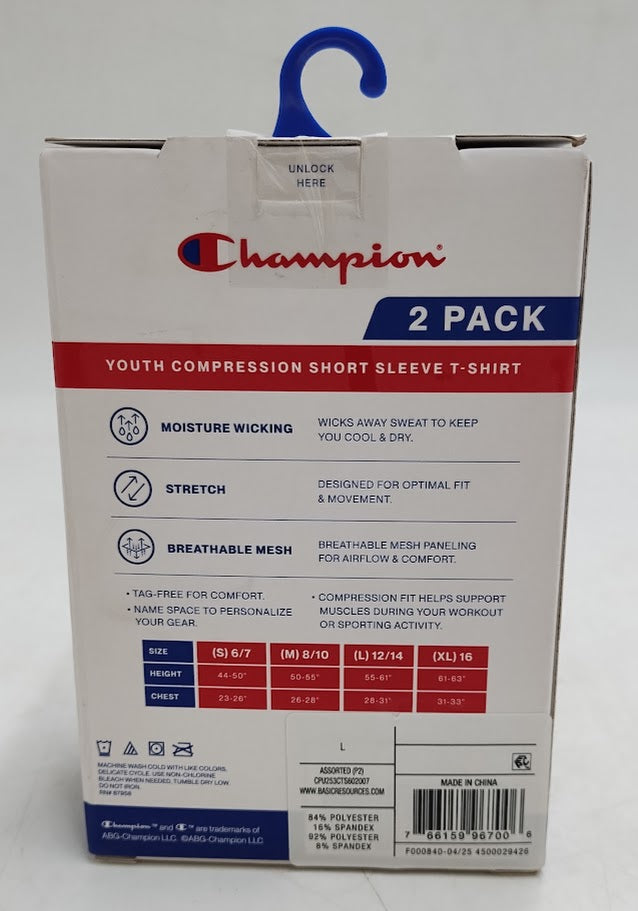 Champion Youth 2pk Compression T-Shirt -Black/Black - L