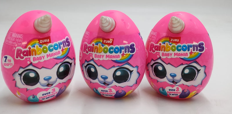 3 PACK Rainbocorns 4.7" Eggzania Babymania Stuffed Animals