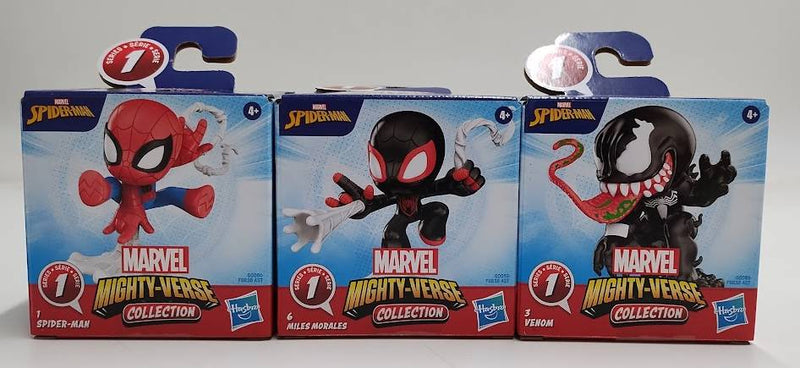 LOT OF 3 Spider-Man Mighty-Verse Collection Mini Figure SPIDERMAN MILES VEMON
