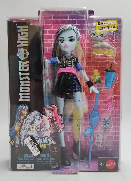 Monster High Frankie Stein Fashion Doll in Black Pleather Skirt with Pet Watzie and 7 Accessories