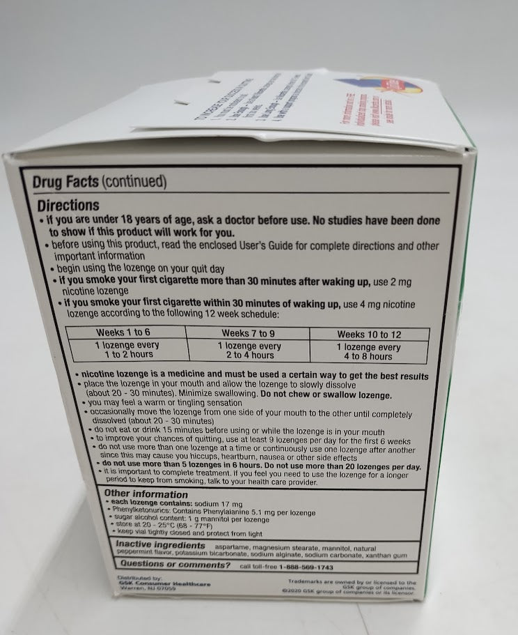 Nicorette 4MG Lozenges - Mint - 72ct EXP: 01/2027