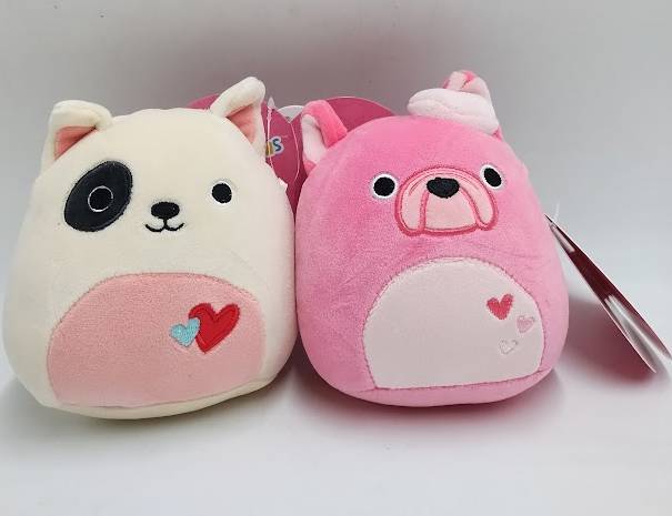 Squishmallows 5" Charlie White Bull Terrier w/Hearts Elise Pink French Bulldog