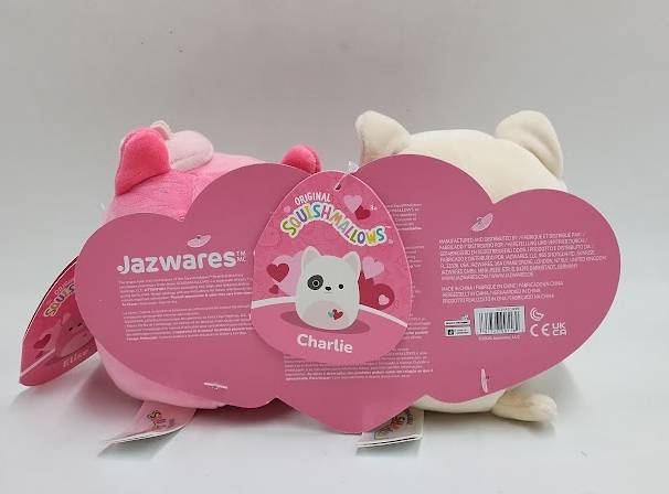 Squishmallows 5" Charlie White Bull Terrier w/Hearts Elise Pink French Bulldog