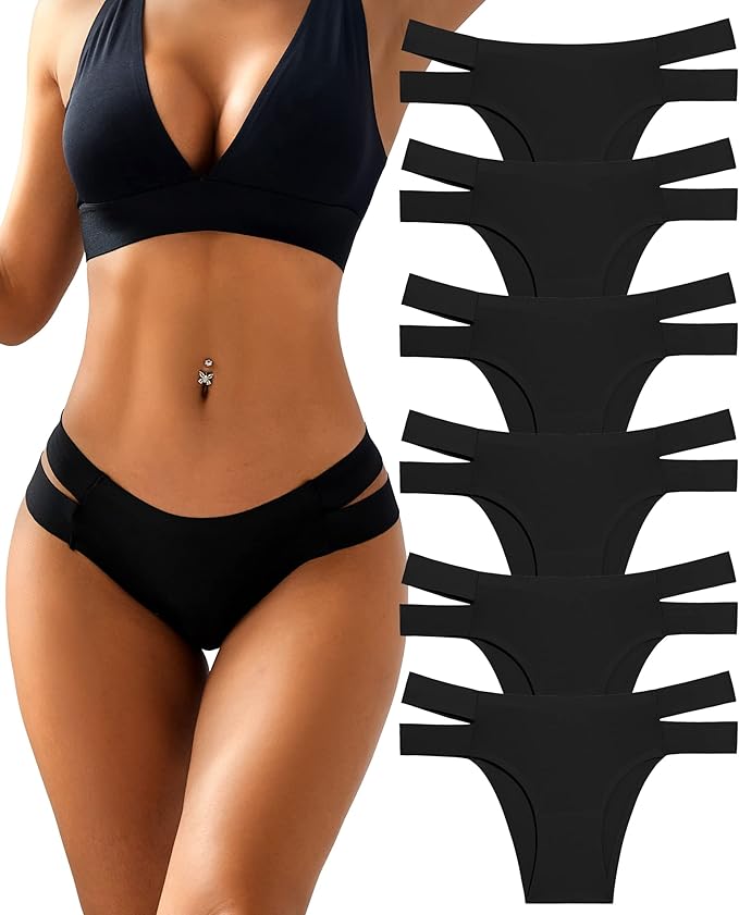 Knowyou Cotton Womens Underwear No Show High Cut BLACK 6 Pack S