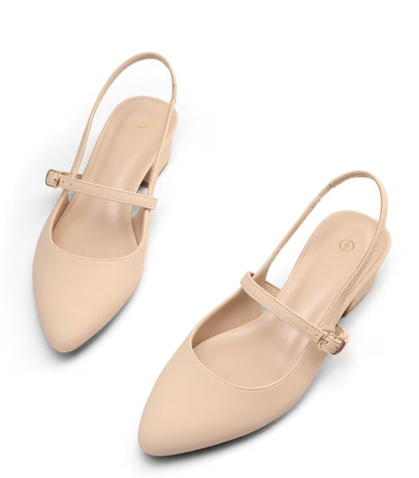 PENNYSUE Women's Pointed Toe Kitten Heel Nude Color Size 8.5