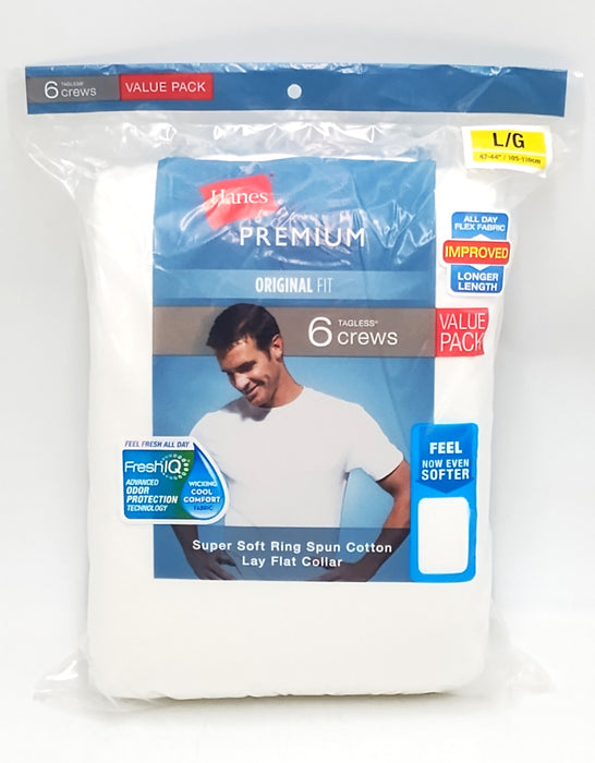 Hanes Premium Men's 6pk Crew Neck T-Shirt - White L