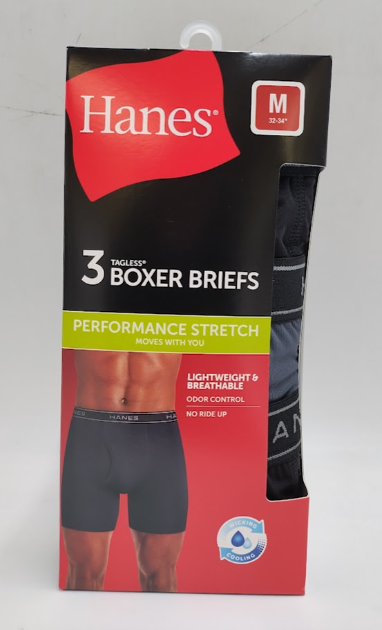 Hanes Men's Performance Stretch Boxer Briefs - Black/Gray M