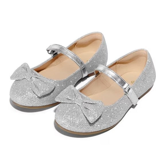 Kushyshoo Girls' Silver Glitter Ballet Flats Soft Mary Jane 11M